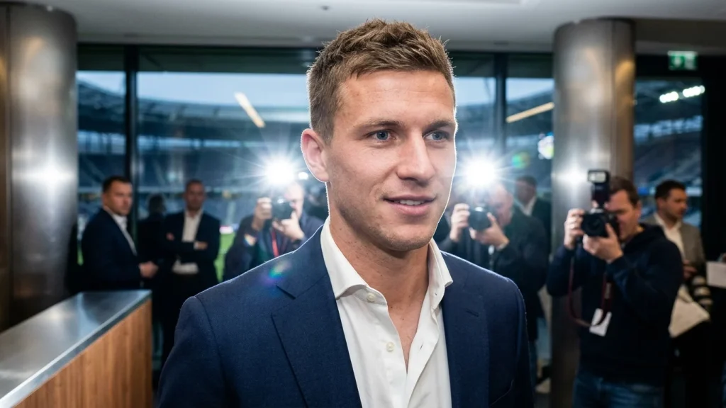 Joey Veerman juicht na een doelpunt voor PSV in het Philips Stadion.