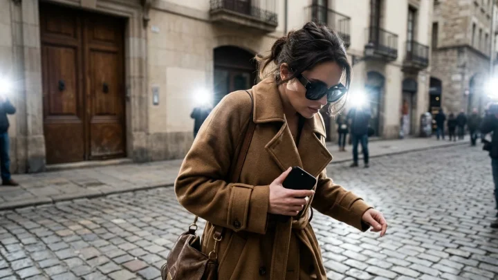 Amerikaanse influencer Nicole Kline kijkt strak in de lens tijdens een fotoshoot op locatie