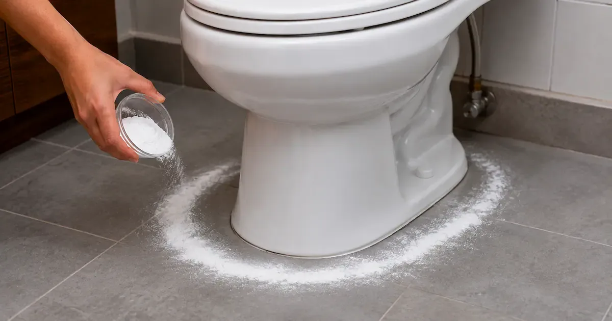 Waarom je baking soda rond de voet van je toilet moet strooien